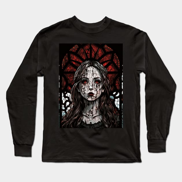 Stained Glass Zombie Girl Villager Long Sleeve T-Shirt by Nightarcade